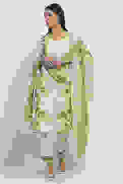 Lime Green Cotton Printed Straight Suit Set image number 0