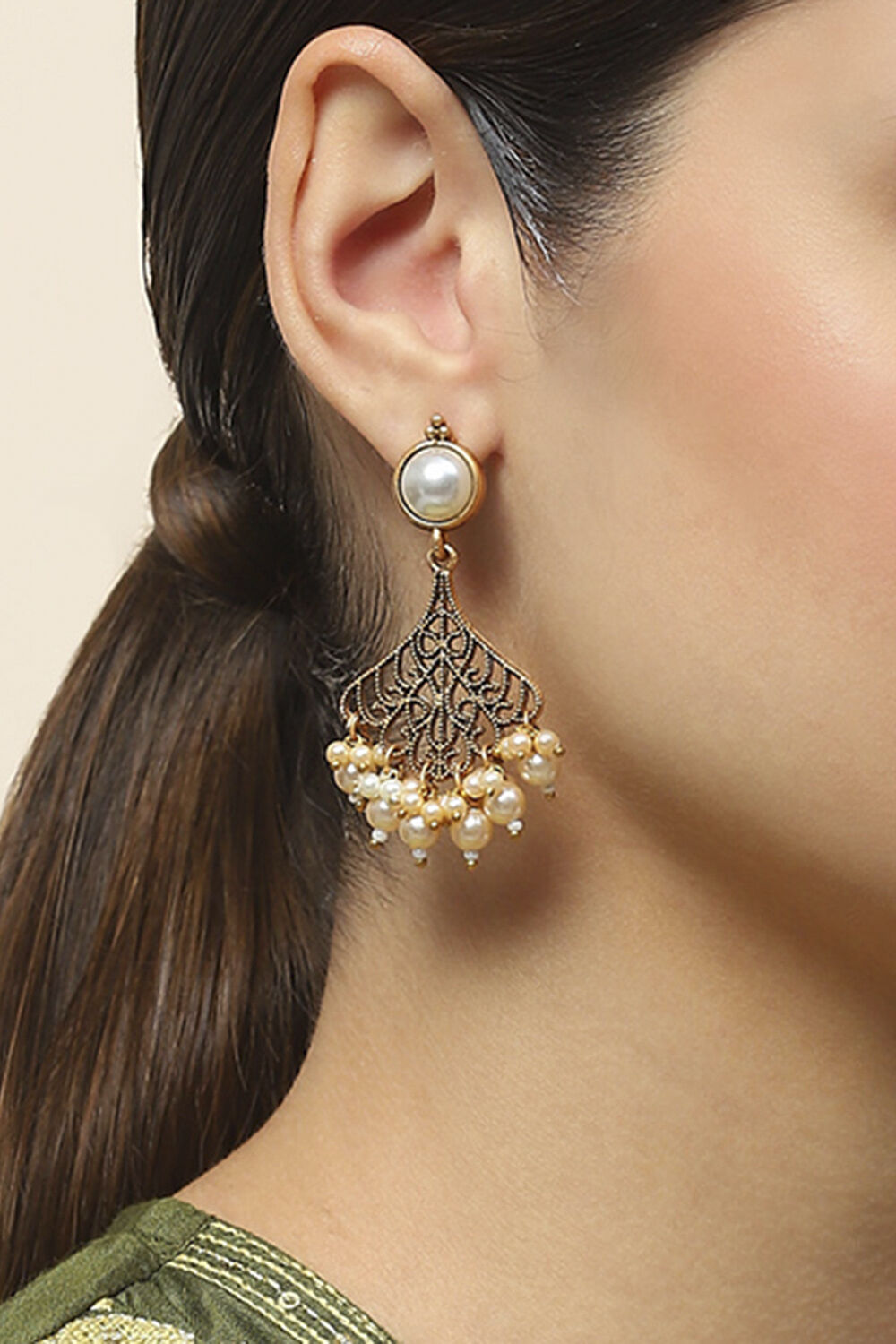 Gold Oxidised Alloy Earrings image number 1