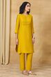 Yellow Viscose Blend A-Line Solid Suit Set image number 6