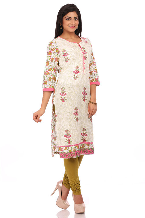 White Cotton Straight Kurta image number 2