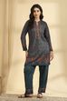 Teal Acrylic Straight Printed Kurta Pants Set image number 6