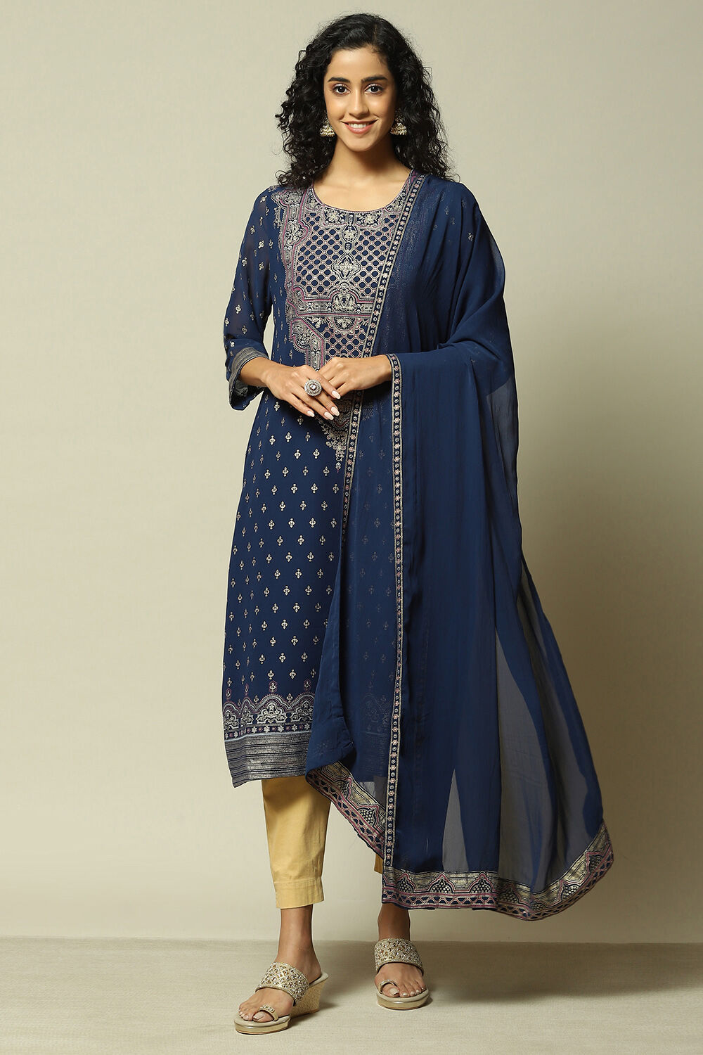 Indigo Polyester Printed Dupatta image number 0