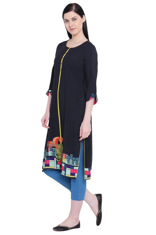 Black Rayon Straight Kurta image number 2