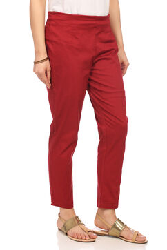 Maroon Cotton Slim Pants image number 2