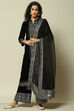 Black Polyester Straight Printed Kurta Palazzo Suit Set image number 7