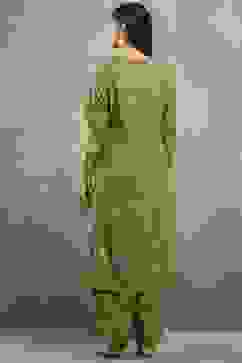 Green Polyester Straight Kurta Pants Set image number 4