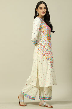 White LIVA Blend Woven Straight Kurta Suit Set image number 4