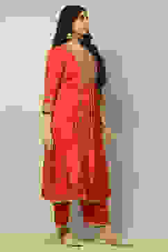 Rust Viscose Shantoon Embroidered A-line Kurta image number 4