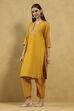 Mustard Polyester Solid Straight Kurta Pants Set image number 3