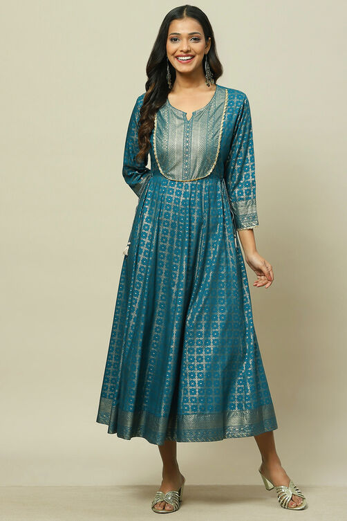 Teal Blue LIVA Kalidar Dress image number 5