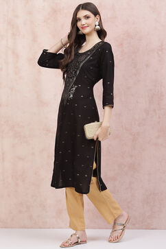 Black LIVA Straight Kurta image number 5