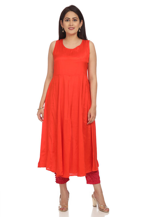 Pink Flared Polyester Kurta image number 4