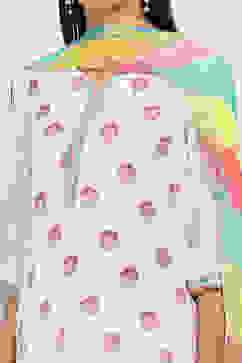 White Printed Straight Suit Set image number 1