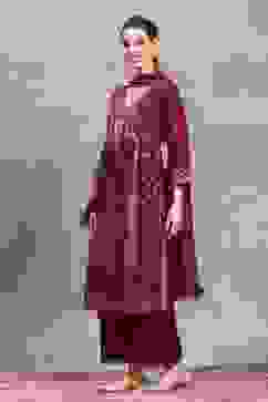 Green-Maroon Viscose Rayon Printed Gathered Suit Set image number 3