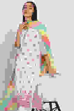 White Printed Straight Suit Set image number 7