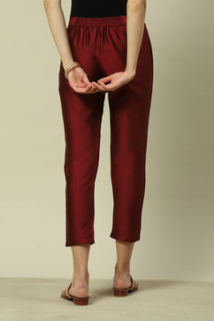 Maroon Polyester Slim Solid Pants image number 4
