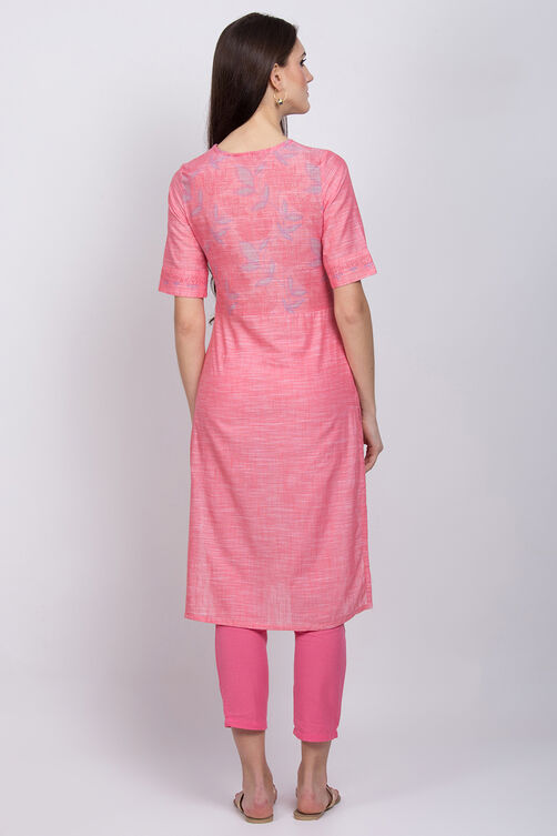 Pink Cotton Straight Kurta image number 4