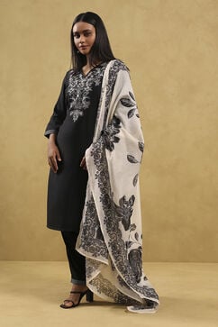Black Viscose Blend Solid Straight Suit Set image number 3