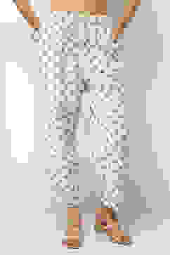 Off-White Cotton Blend Printed Straight Palazzos image number 5