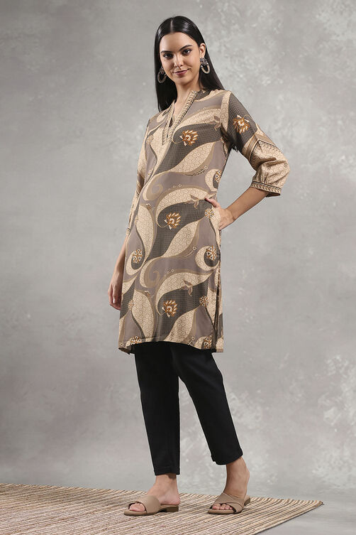 Ecru Viscose Rayon Printed Straight Kurta image number 2