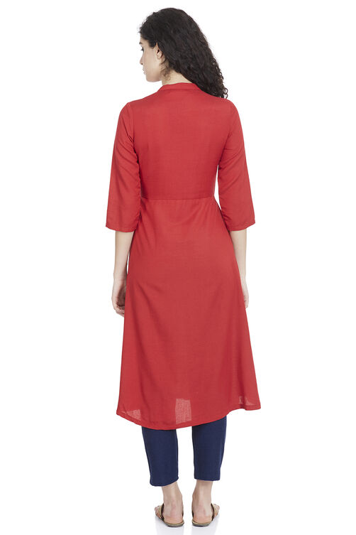 Red Flared Viscose Dress image number 3