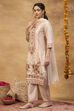 Off White Viscose Blend Straight Printed  image number 3