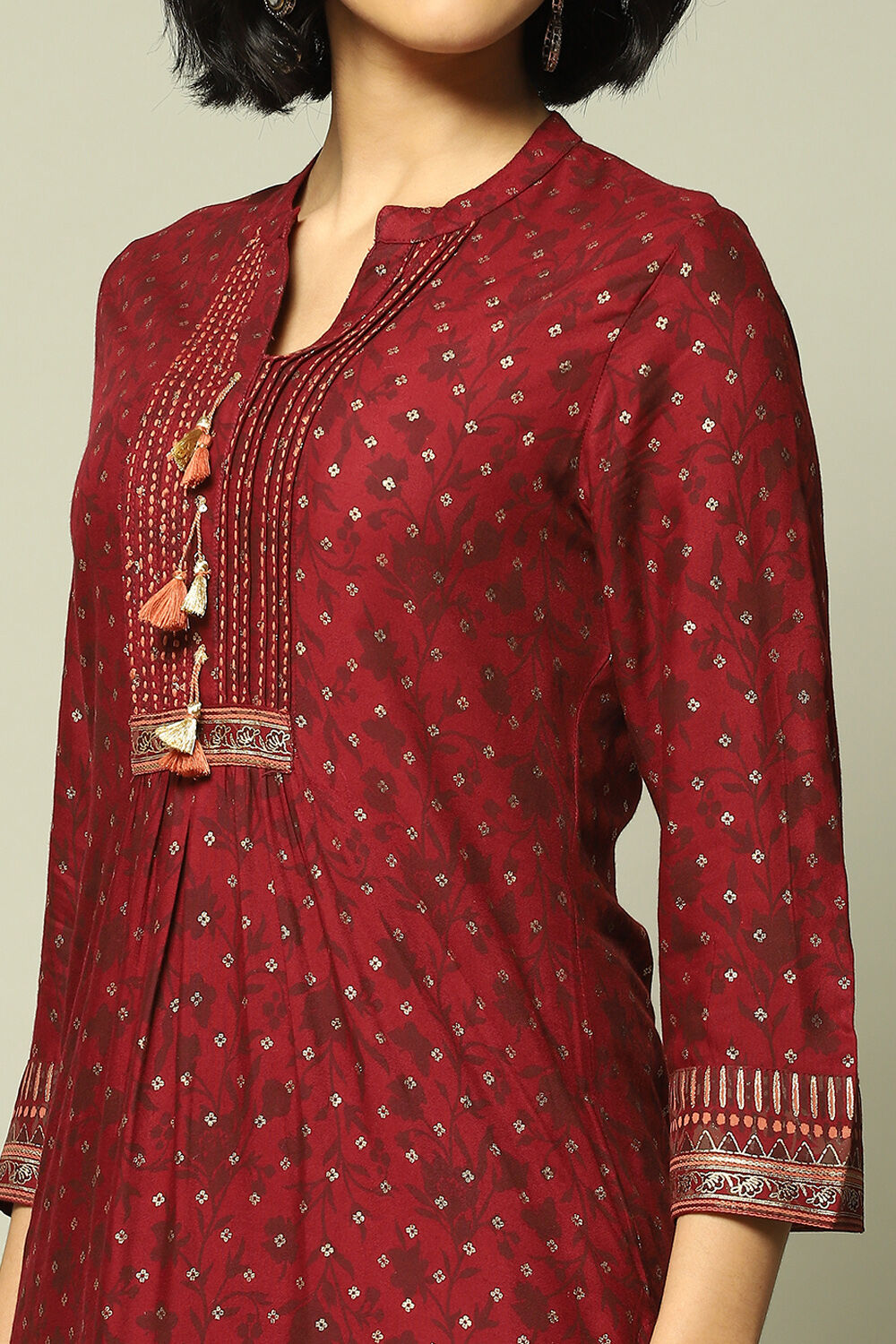 Red Rayon Printed Straight Kurta image number 1