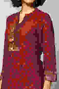 Red Rayon Printed Straight Kurta image number 1