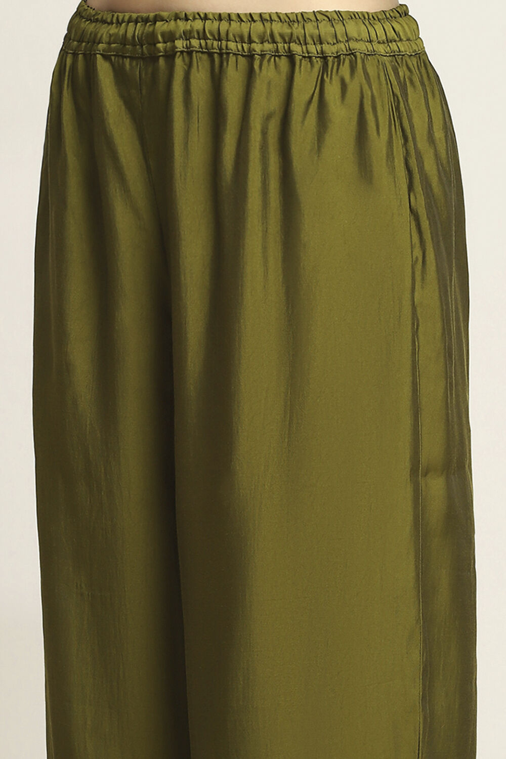 Green Viscose Blend Printed Gathered Suit Set image number 2