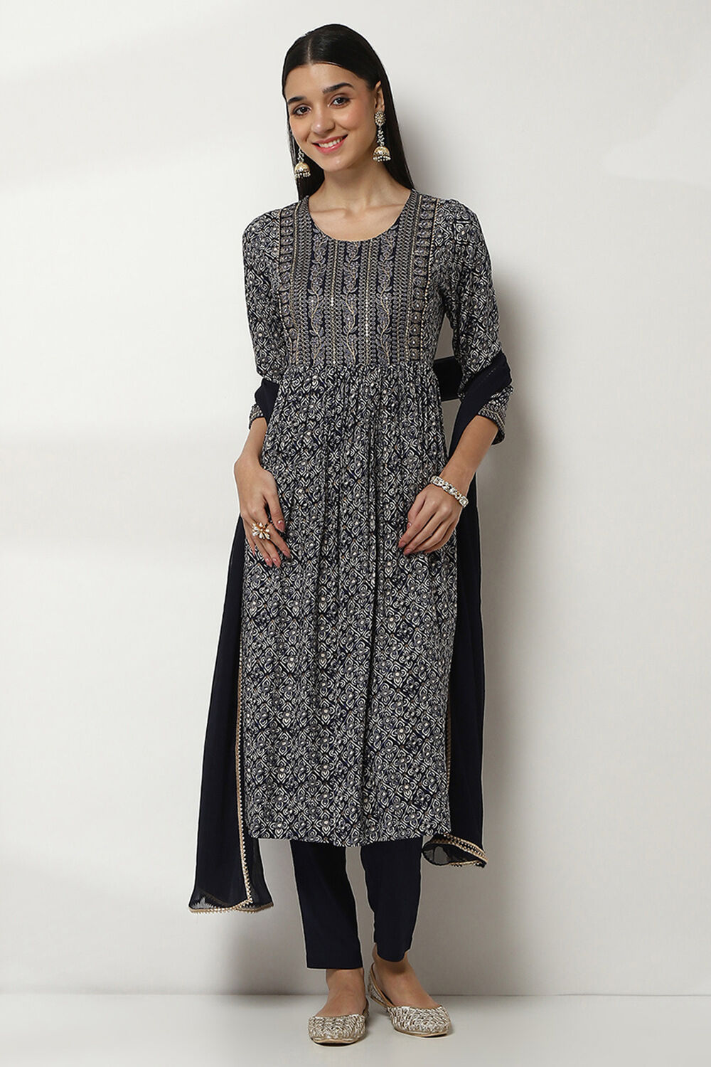 Indigo Viscose Rayon Gathered Set image number 0