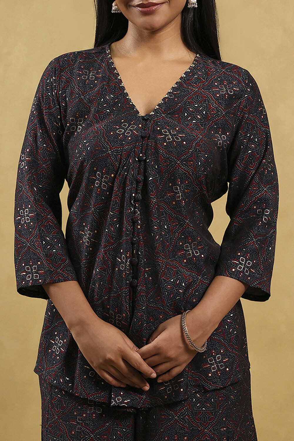 Blue Viscose Blend Printed Front Open Kurta Palazzo Set image number 1