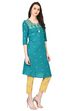 Green A-Line Poly Cotton Kurta image number 2