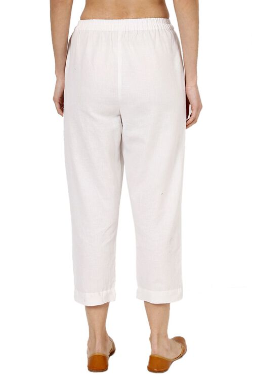 White Cotton Slim Pants image number 4