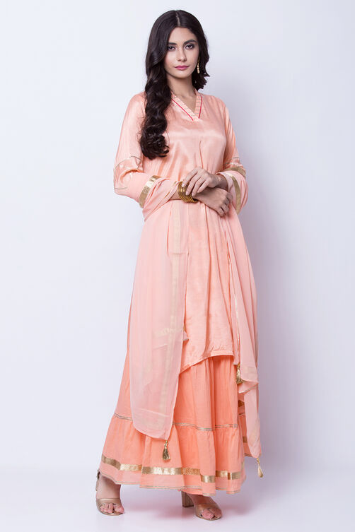 Peach Viscose Cotton Straight Suit Set image number 2
