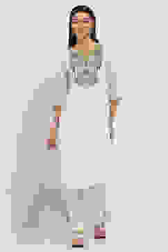 Off-White Cotton Blend Straight Kurta Set image number 5