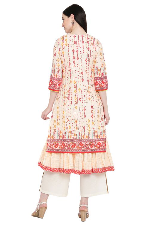 Peach Cotton Front Open Kurta image number 4