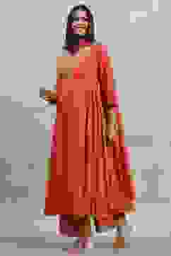 Orange Cotton Printed Kalidar Suit Set image number 3