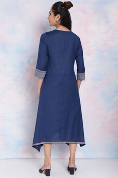 Indigo Cotton Flex Asymmetric Kurta image number 4