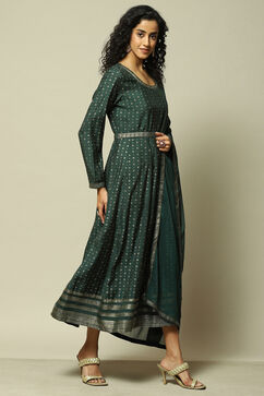 Green Viscose Straight Printed Dress image number 5