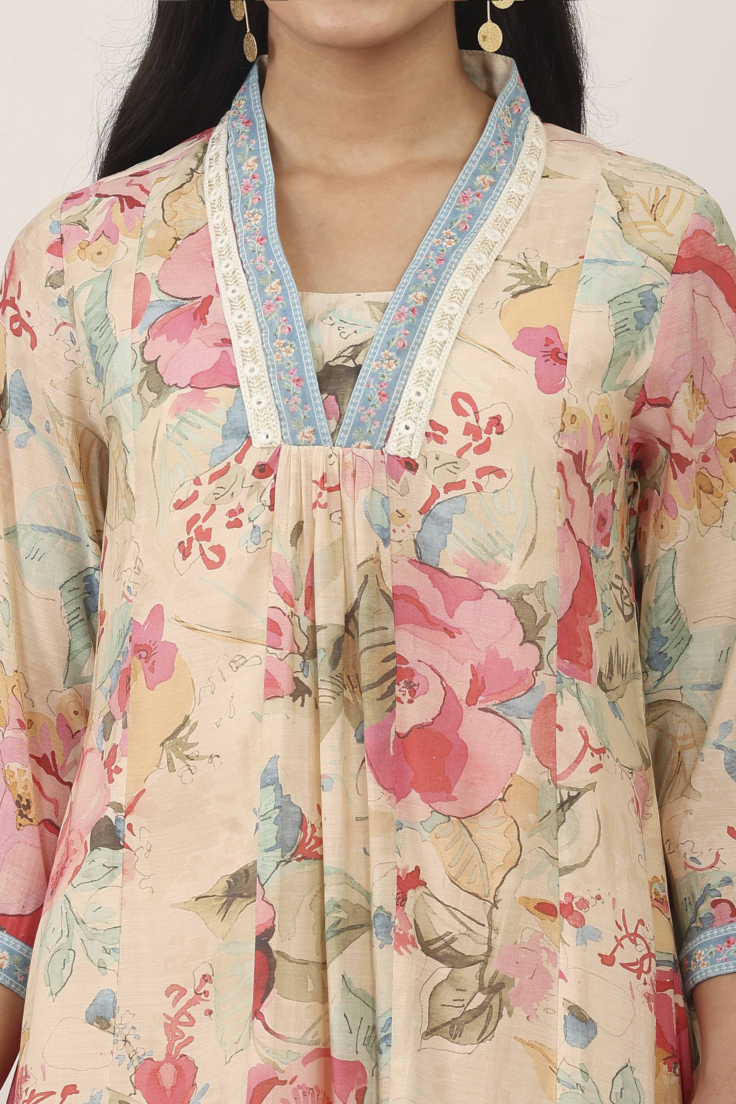 White Viscose Polyester Kalidar Suit Sets image number 1