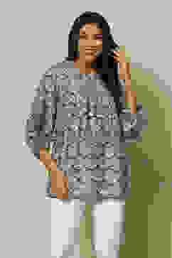 Grey & Blue Cotton Tiered Printed Top image number 5