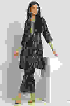 Black Viscose Blend Printed A-Line Kurta Pants Set image number 0