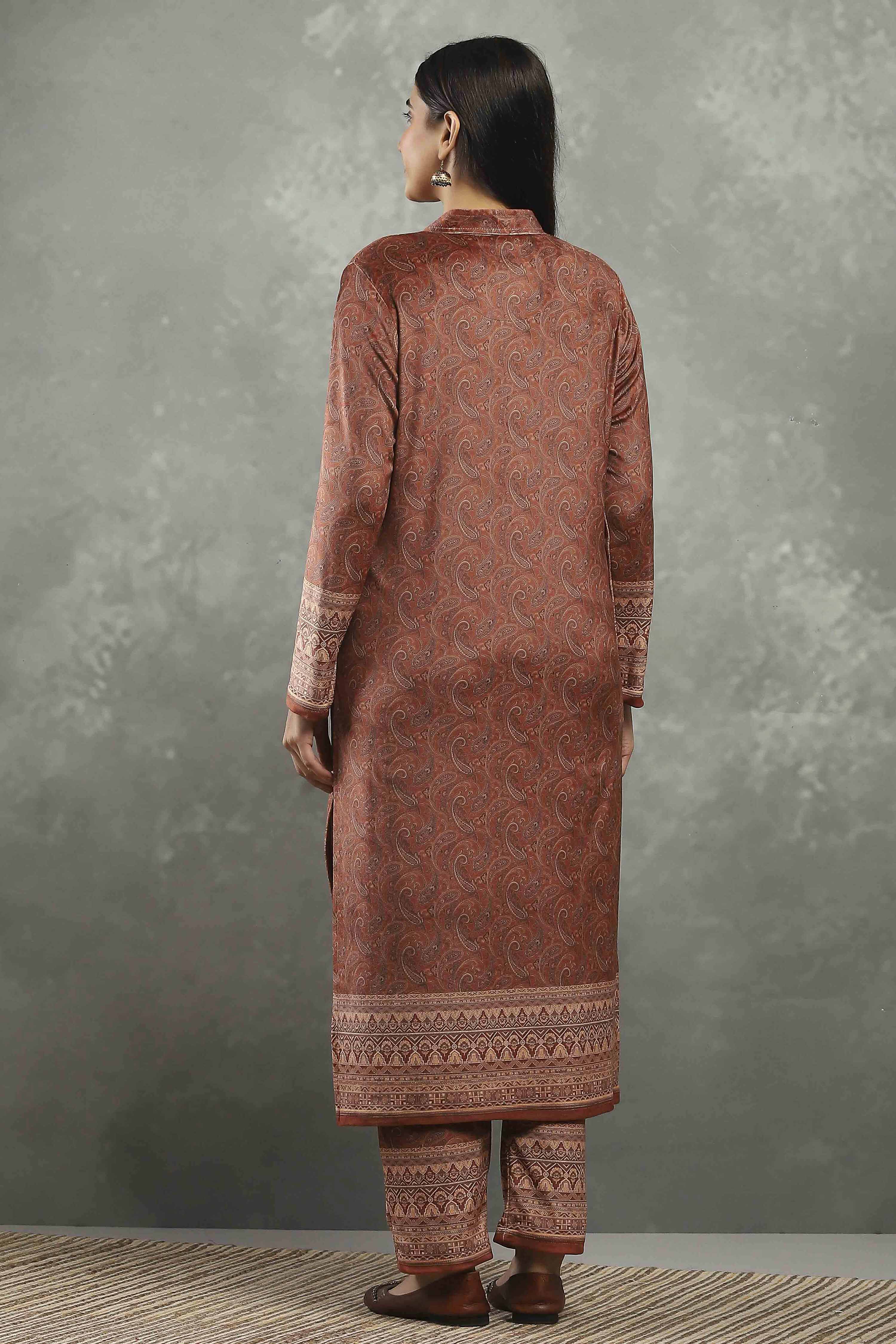 Brown Polyester Printed Straight Suit Set image number 4