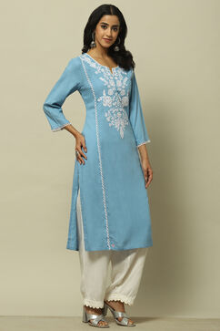 Ice Blue Rayon Slub Straight Kurta image number 4