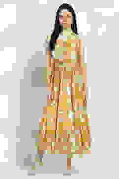 Yellow Viscose Blend Flared Dress image number 5