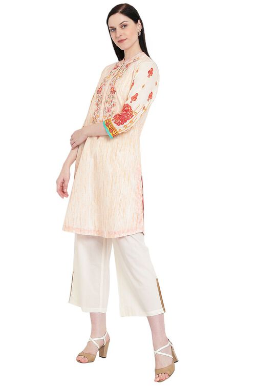 Peach Cotton Straight Kurta image number 2