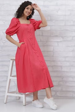 Coral Cotton Midi Dress image number 5