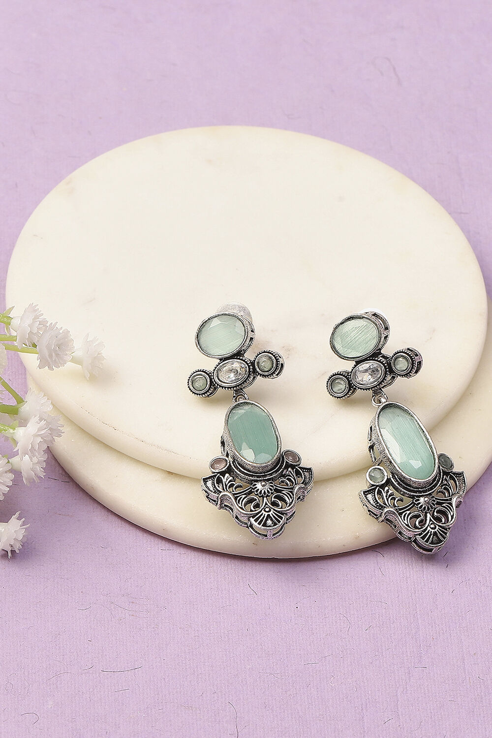 Apple Green Oxidised Alloy Earrings image number 0