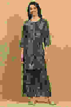 Green Viscose Blend Printed Straight Co-ord Set image number 6