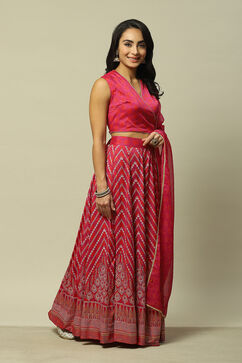 Pink LIVA Straight Printed Kurta Skirt Suit Set image number 6